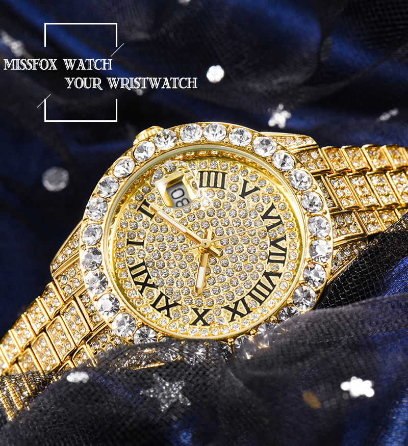 Women's Elegant Diamond-Studded Quartz Watch With Luminous Dial, Water-Resistant & Date Display, Stainless Steel Band_voghion.com