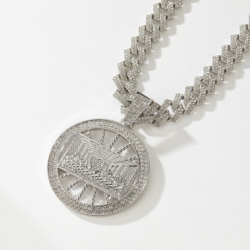 Schmuck Hip Hop Da Vinci runder Anhänger mit Diamant Persönlichkeit kubanische Kette Zubehör_voghion.com