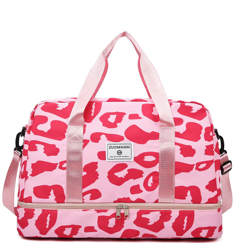 Leopard Pattern Travel Duffle Bag, Nylon Large Capacity Sports Gym Bag, Lightweight Carry On Luggage_voghion.com