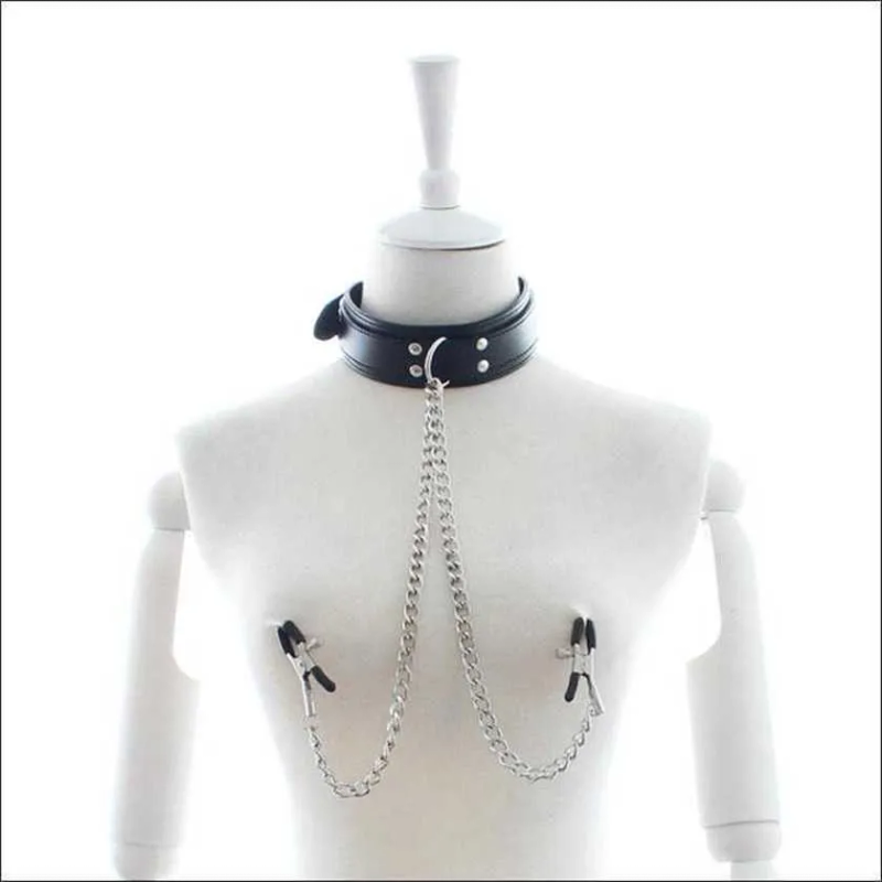 2023 heiße nxy Sexspielzeuge Männer BDSM Bondage Lederhalsband mit Nippelklemmen Verstellbares Spiel für Erwachsene Fesseln Sklavenhalsbänder Sex_voghion.com