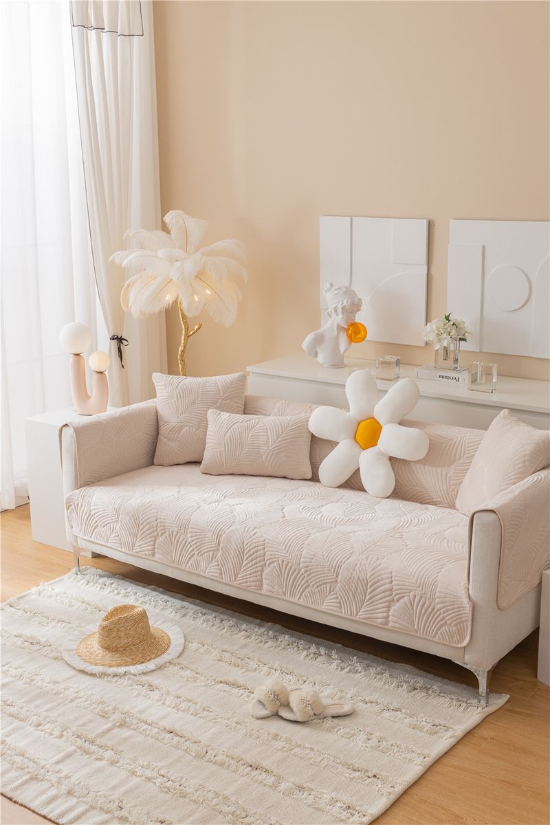 Autumn and winter style ultra soft solid color plush banana leaf sofa cushion modern simple double sofa cushion cloth factory direct sales_voghion.com