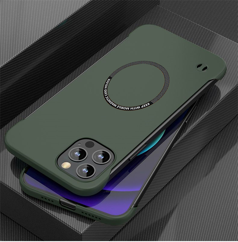 Magnetic Iron Plate Frameless Hard PC Phone Case For Magsafe iPhone 14 15 13 12 11 Pro Mini XR XS Max X 7 8 Plus_voghion.com