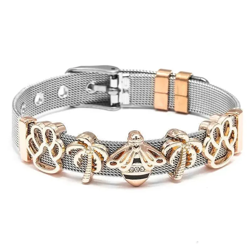 10mm Stainless Steel Mesh Original Bees Dog Paw Beads Charm Keeper Bracelets Bangles For Women Fashion Jewelry Gift_voghion.com