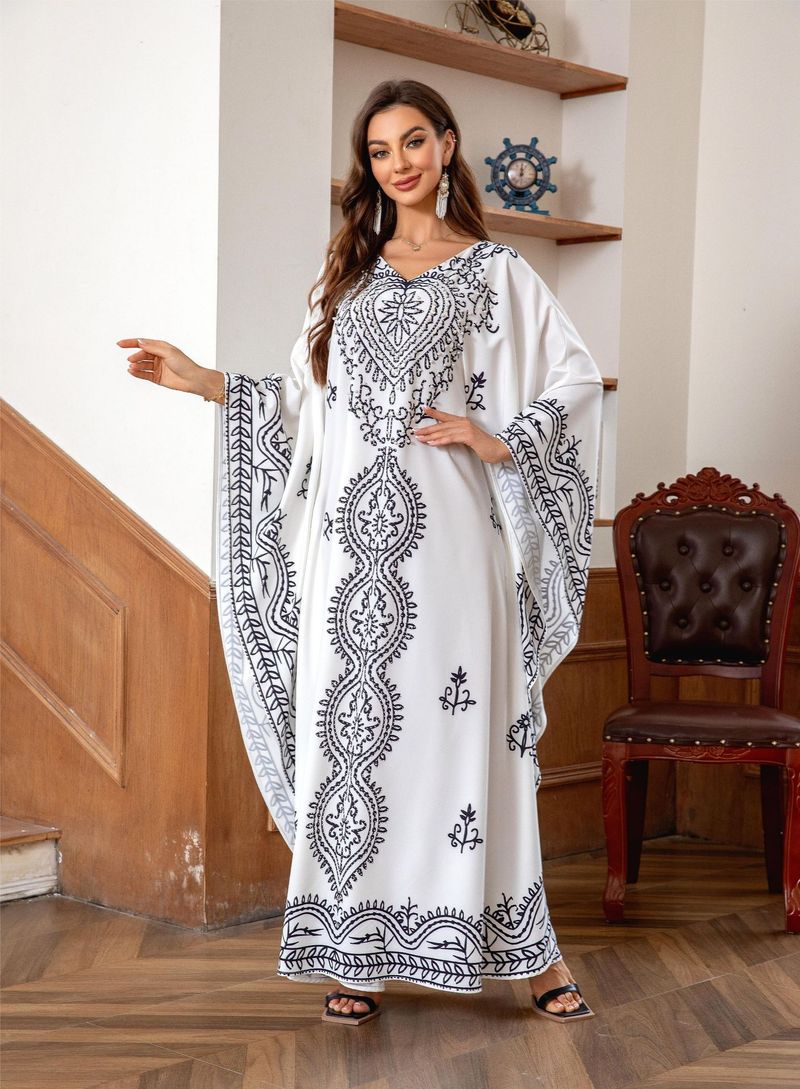 Bat Sleeve Muslin Women's Robe Large Size Loose Women's Long Skirt Abaya_voghion.com