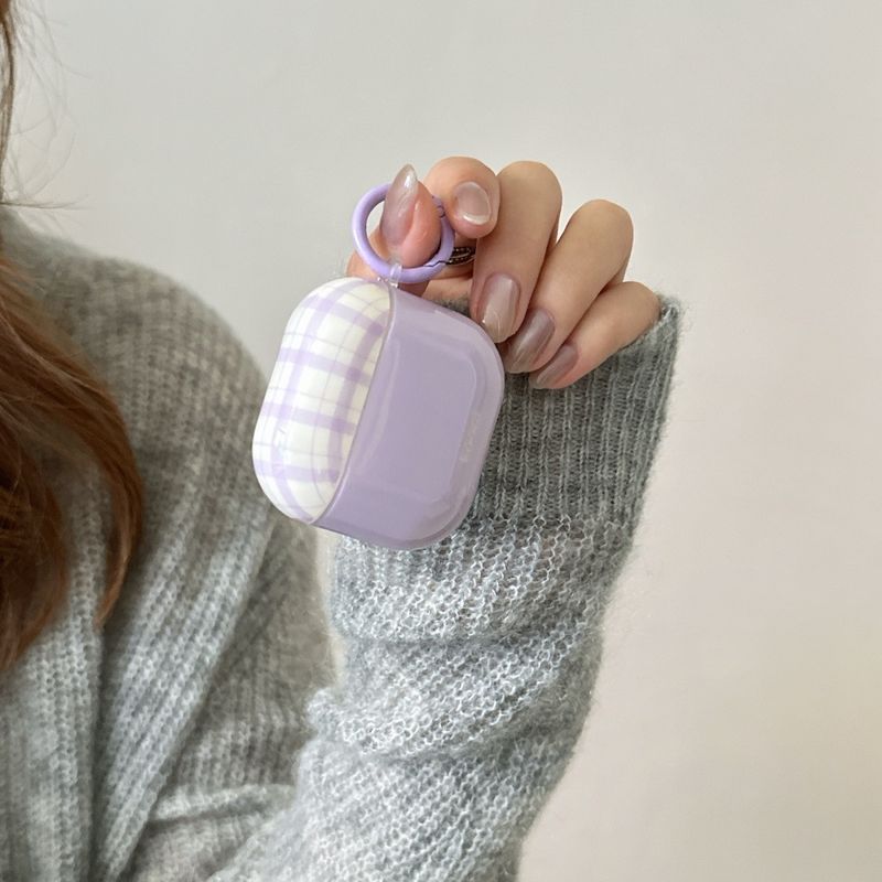 Geruite paarse hanger Airpods4/3 oordopjes beschermhoesje 2pro tweede en derde generatie nieuwe modellen zijn geschikt voor Apple Wireless_voghion.com