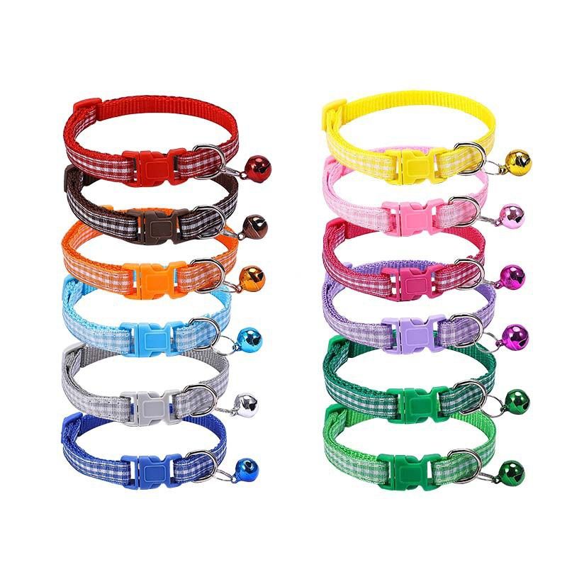 Nuovo collare per cani e gatti in tessuto colorato, casual e di piccole dimensioni, con campanellino e anello al collo_voghion.com
