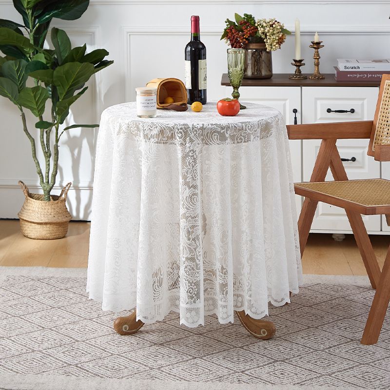 Elegante tovaglia con bordo smerlato – Copritavolo rotondo in pizzo di poliestere con retro antiscivolo (resistente al calore, antipolvere, stile boho e rustico)_voghion.com