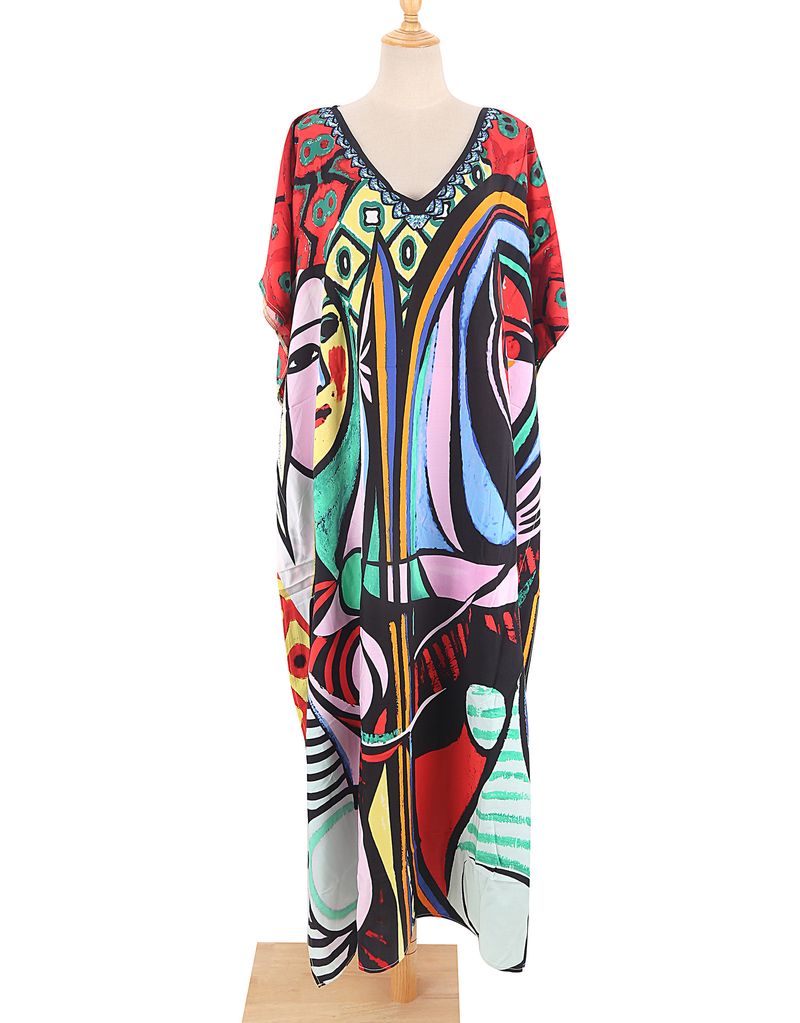 Strandkleid aus 100 % Baumwolle für Damen – Sonnenshirt mit Boho-Print, locker sitzende Bademode, Langarm-Tunika für den Urlaub am Pool_voghion.com