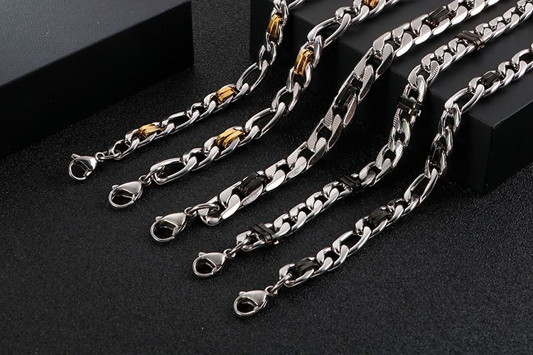 Bracciale da uomo alla moda, in acciaio al titanio, con catena piatta in acciaio inossidabile, creativo, coordinato._voghion.com