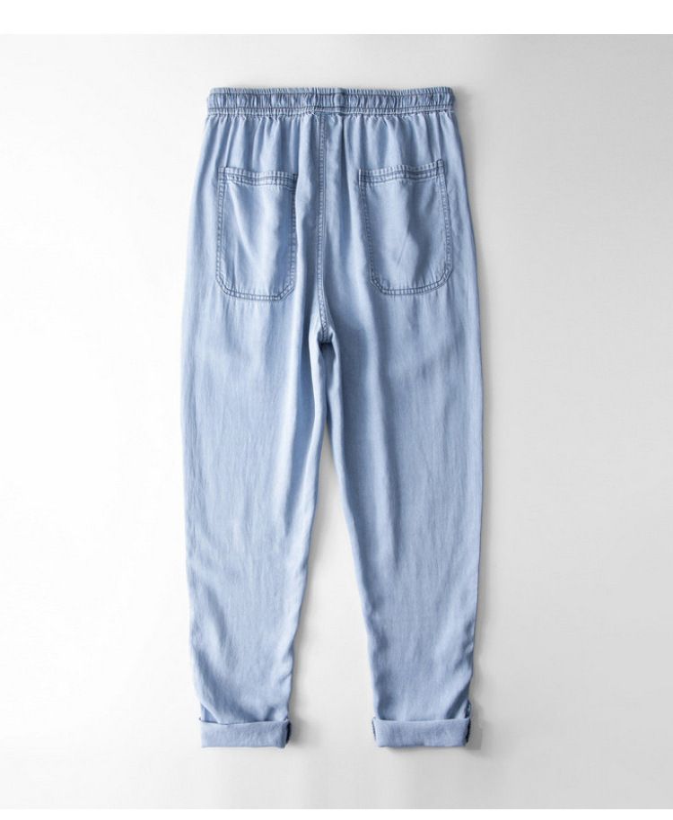 Men's Clothing Linen Jeans Men's Thin Drape Straight Trousers Loose Cotton And Linen Retro Youth Elastic Waist Adjustable Trouser Legs_voghion.com