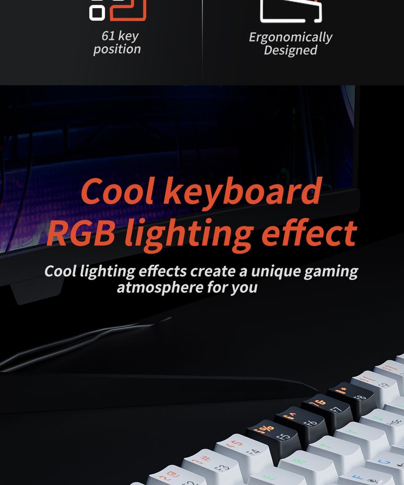 Teclado mecânico Mucai 61 teclas RGB Cool Lihtin Hot Plu Red Switch prático e portátil, adequado para escritório_voghion.com