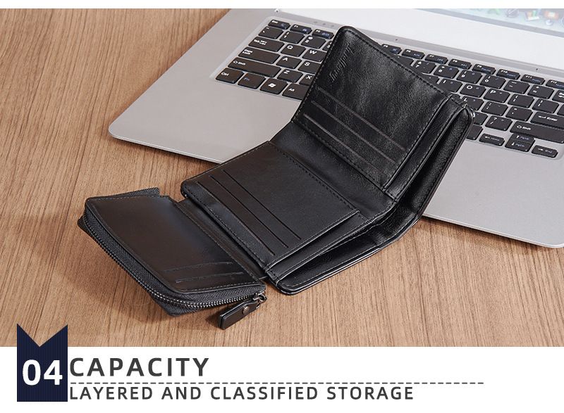 New Men's Short Wallet baellerry Multi-card Buckle Coin Purse Tri-fold Zipper Wallet for Men_voghion.com
