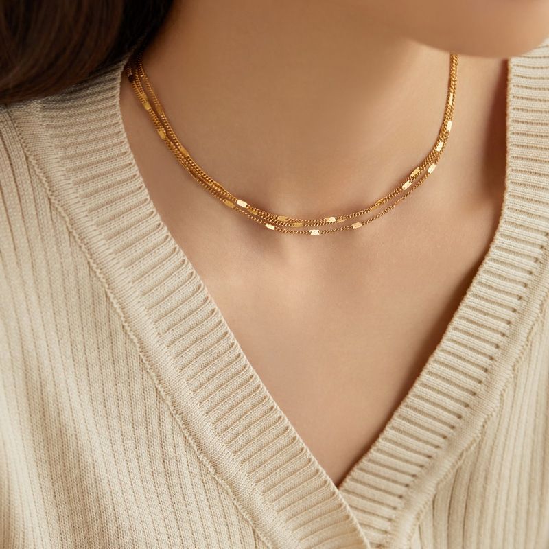 Light Luxury Niche Steel Gold-plated Three-layer Necklace_voghion.com