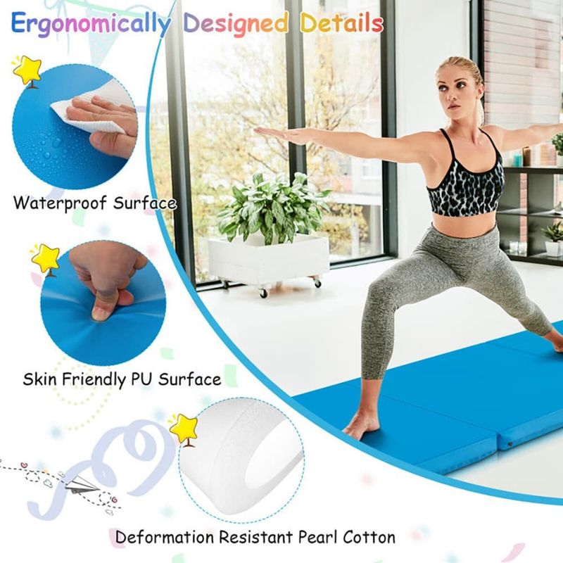 6 X 2 FT Tri-Fold Gym Mat With Handles And Removable Zippered Cover_voghion.com