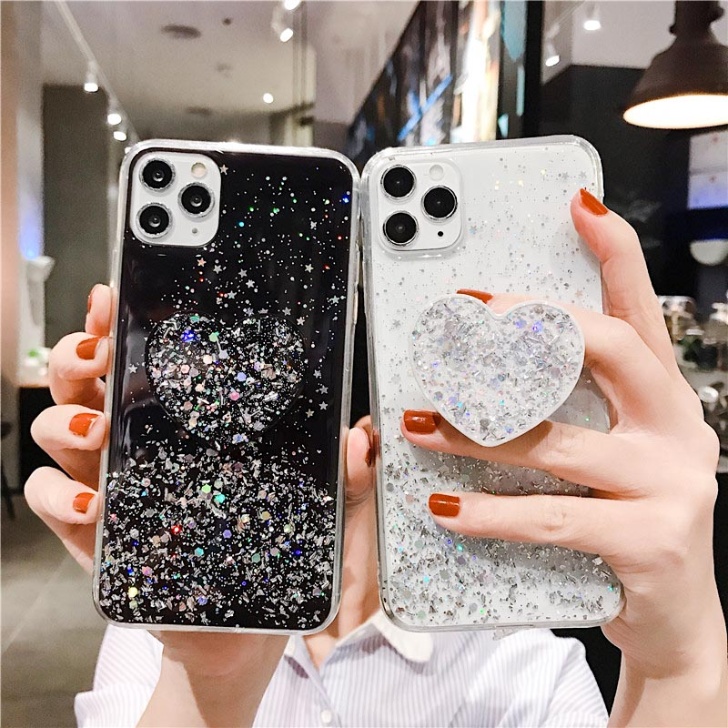 Za iPhone 12 11 Pro Max Mini Case iPhone XR XS Max X Bling Glitter Cover Za iPhone 7 8 6 6S Plus SE 2020 Držač u obliku srca _voghion.com