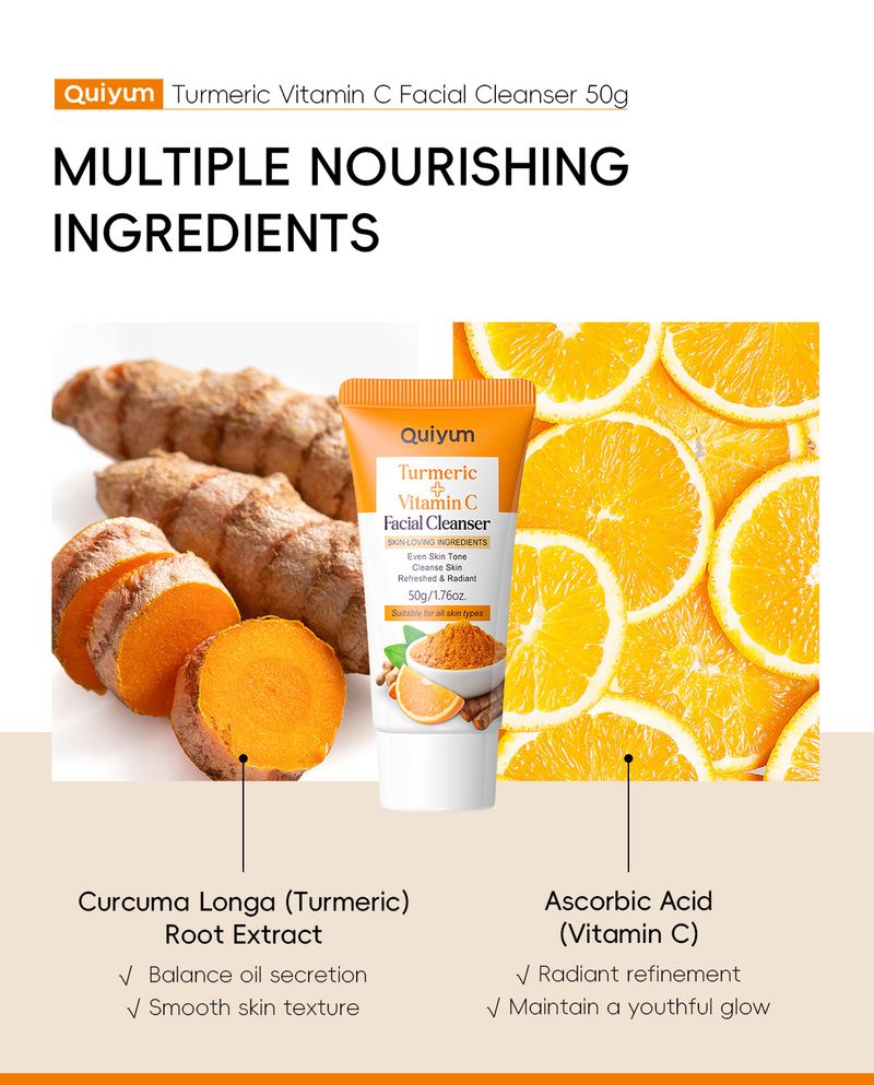 QUIYUM Vitamin C Cleansing Facial Cleanser 50g Hydrating Moisturizing Refining Pores_voghion.com