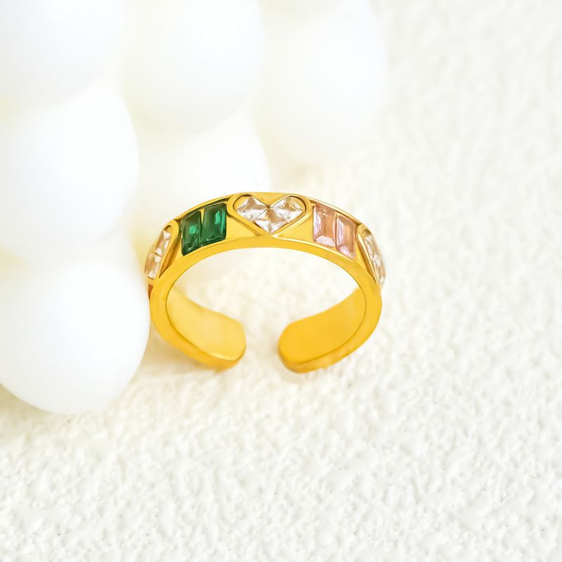 Modischer offener Ring mit Zirkonia, vergoldet, bunt, Emaille, kreatives Design, alltagstauglich, vielseitig, leichter Luxusschmuck_voghion.com