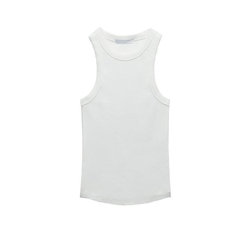 TAOP&ZA - Camiseta básica de primavera para mujer, estilo americano, con espalda nadadora y ribete de canalé lavado 3253301_voghion.com