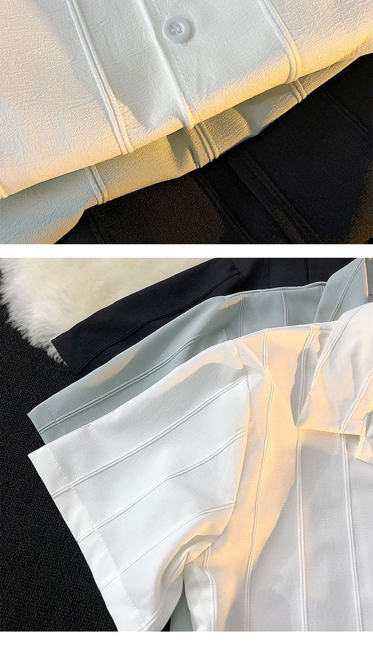 Camicia in seta ghiacciata a maniche corte, estiva, alla moda, a righe, sottile, ampia e casual, da uomo_voghion.com