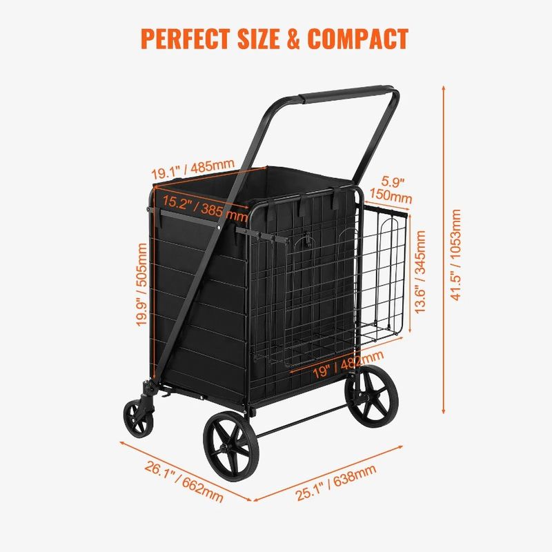 Large Shopping Liner, Cart Waterproof Capacity Swivel Grocery Cart 360° Dual Jumbo Basket, With With Folding 330LBS Removable_voghion.com