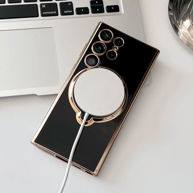 Plating Silicone For Magsafe Wireless Charge Case For Samsung Galaxy S23 S22 Ultra Plus A54 A34 A52 A14 5G 4G Stand_voghion.com