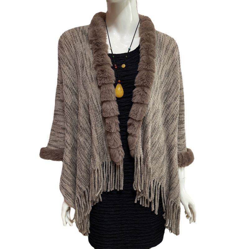 Cardigan in maglia con collo in lana calda, mantello in poliestere, scialle oversize da donna_voghion.com