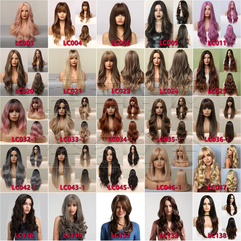 New wigs, long curly hair with middle parting, black corn perm, matte high temperature silk wigs, full headpiece_voghion.com