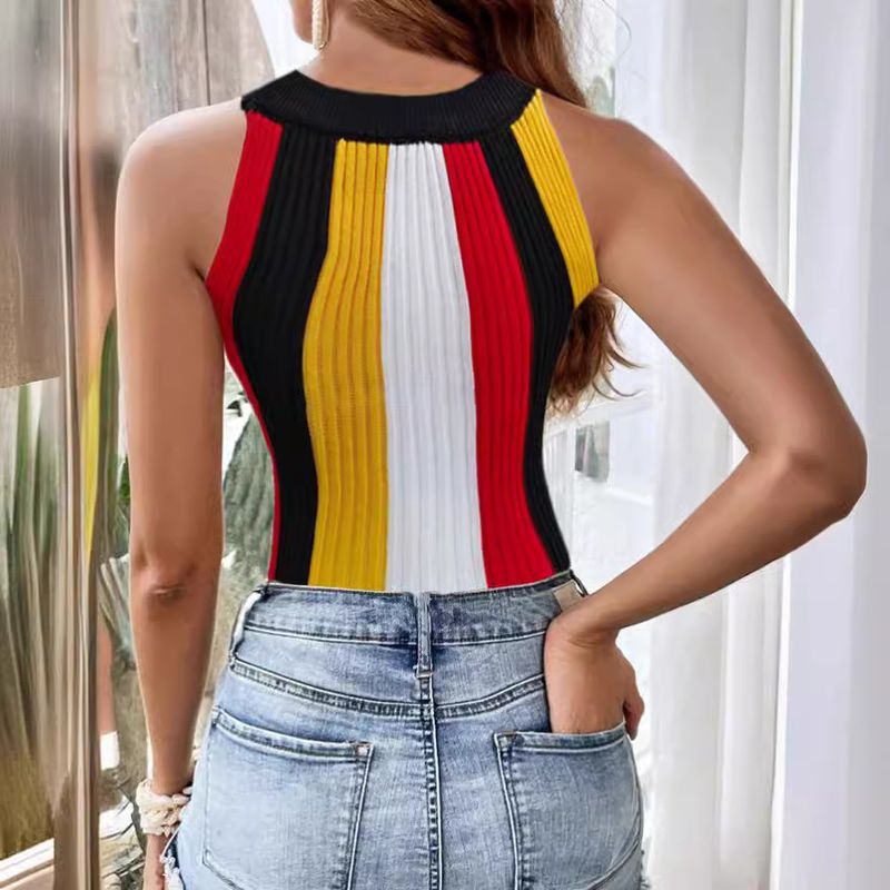 gilet superiore lavorato a maglia a righe abbinate ai colori dell'abbigliamento da donna_voghion.com