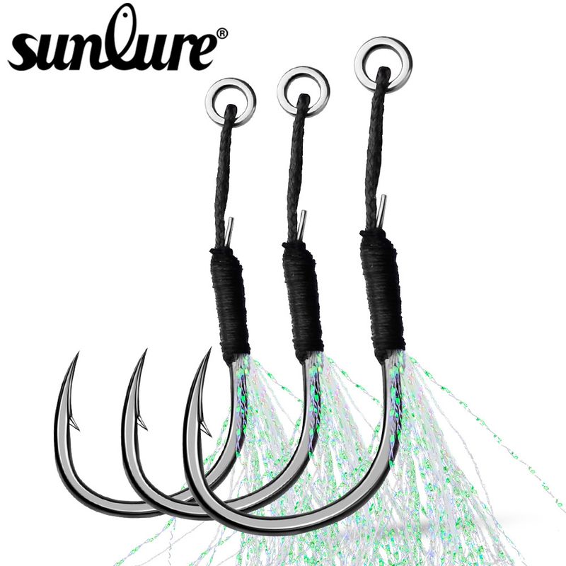 Lure Sea Jig Single Tying Bright Silk Feather Boat Heavy Duty Line Hook Bulk Fishing Gear_voghion.com