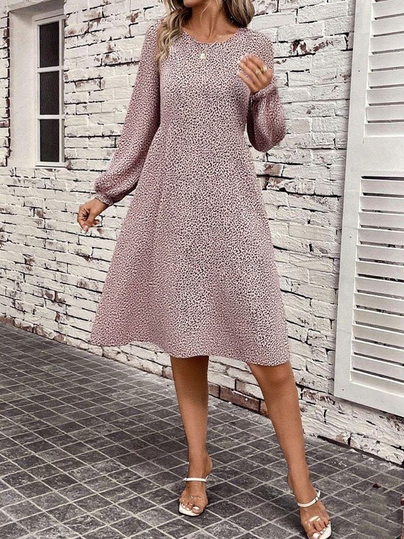 Women's Casual Leopard Print Long Sleeve Dress - Flowy A-Line Tunic With Round Neck, Loose Fit For Autumn Winter (Light Purple, S-XXL)_voghion.com