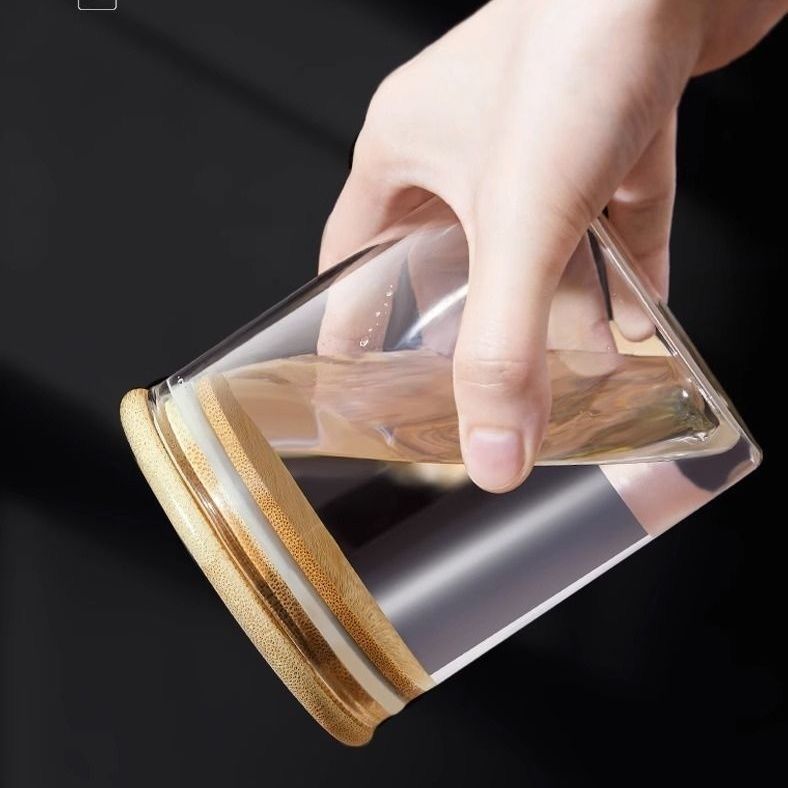 Tea Canister Sealed Container Grain Storage Jar Transparent Glass Bottle Set_voghion.com