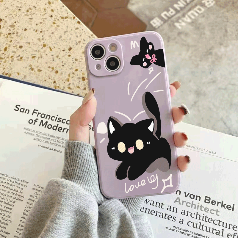 Custodia protettiva sottile in TPU per iPhone 13, 14, 15, 11, 16 Pro, 12 Mini, XS Max, in silicone con motivo a gatto._voghion.com