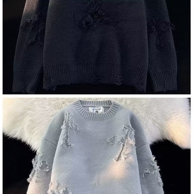 P Autumn And Winte Ipped Men S Ound Neck Pullove Tendy Band High Steet Ameican Eto Japanese Style Youth_voghion.com