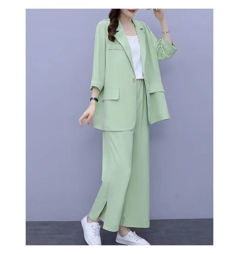 Women's Clothing Large Size Spring And Summer New Fashionable Small Suit Thin Jacket Leisure Loose Slim Two Piece Suit_voghion.com