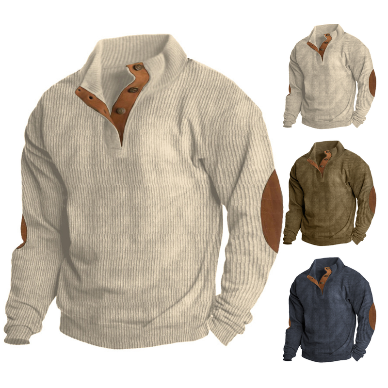 Versatile Pullover Top Men's Retro Button Patchwork Sweater Classic Stand Collar Pullover for Autumn Winter Versatile456_voghion.com