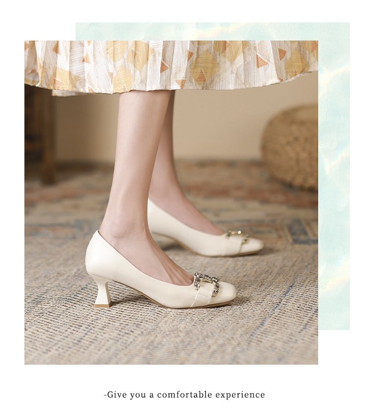 6388-3 Stiletto con punta quadrata in stile francese 2025 Primavera Autunno Nuove comode fibbie in metallo Tacchi alti alla moda per le donne_voghion.com