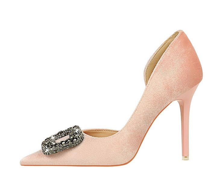 1363-K83 Bankett Dünne Absätze Verdicktes Wildleder Spitz Seitlich Hohl Metall Wasser Diamant Schnalle Ultra High Heel Einzelschuhe_voghion.com