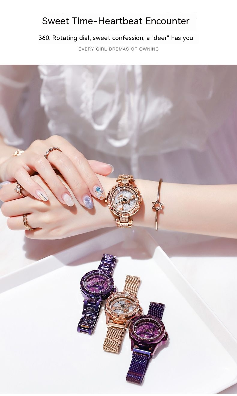 Luxe Dames One Deer Has You Diamonds Prachtig kleurrijk hoog elegant niche-Valentijnscadeau quartzhorloge_voghion.com