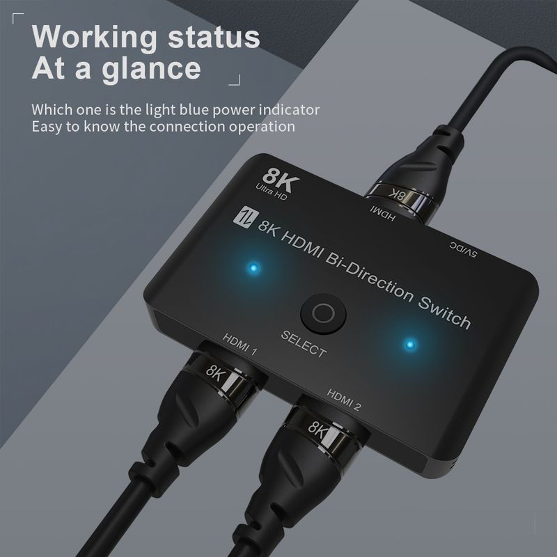 HDMI 2.1 Bi-Directional Switch 8K 60Hz 4K 120Hz Switcher Adattatore 2 in 1 Out Convertitore Splitte per PC TV PS4 Xbox PS5 Proiettori_voghion.com