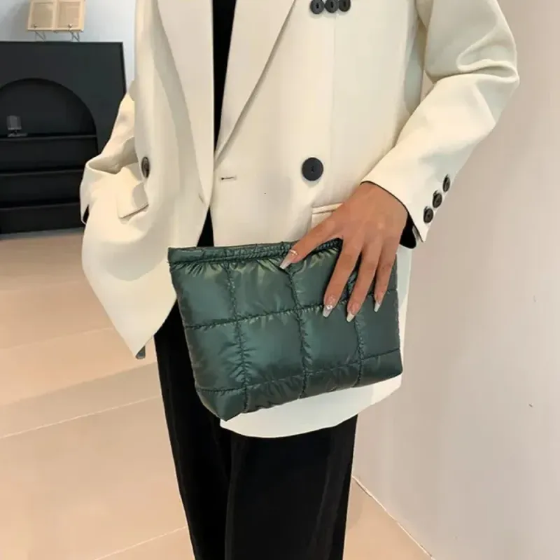 Borsa imbottita in cotone, in pelle PU, grande capacità, borsa portatrucchi imbottita, pochette in stile coreano, motivo scozzese spesso_voghion.com