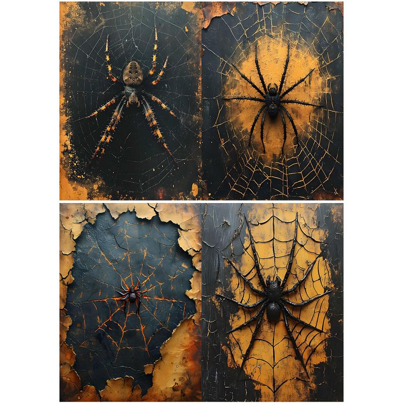 Dark Gothic Spider Web Pattern Scrapbook Paper - 10 Sheets Set For Journaling, Collage, And Decorative Arts_voghion.com