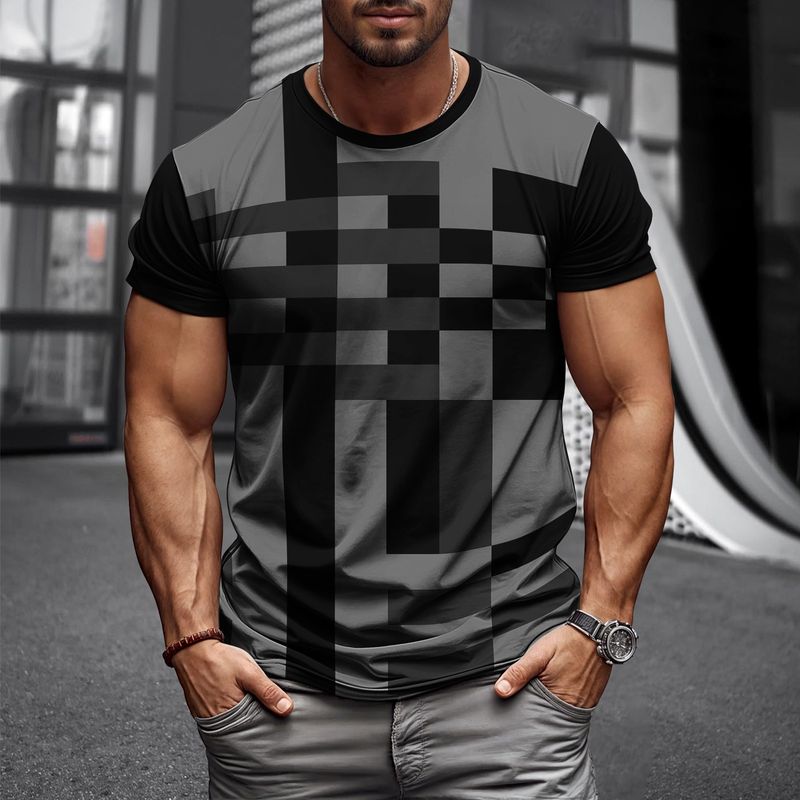 2025 Modern Mens Graphic T Shirt Stripe Geometry Design Summer Streetwear Short Sleeve Tee Hipster Harajuku Style Breathable Cot_voghion.com