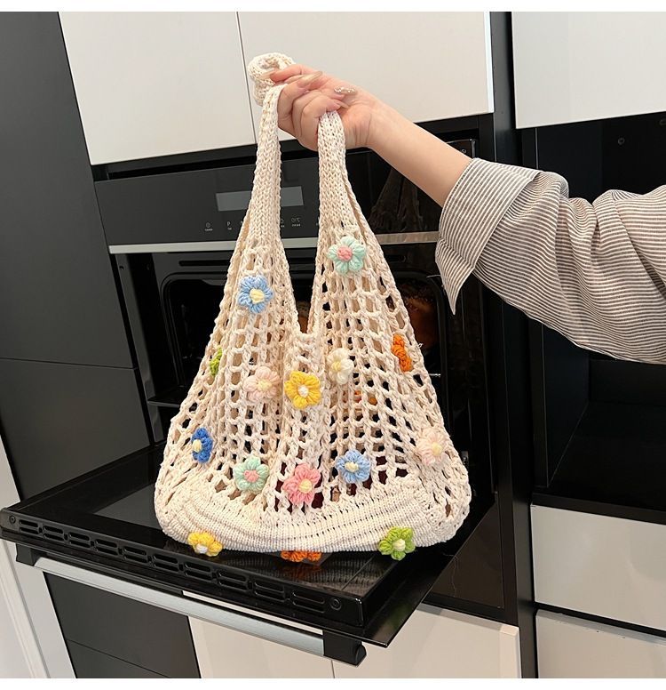 Straw Bag Woven Bag Lazy Crochet Bag For Women Simple Commuter Large Capacity Shoulder Tote Bag_voghion.com