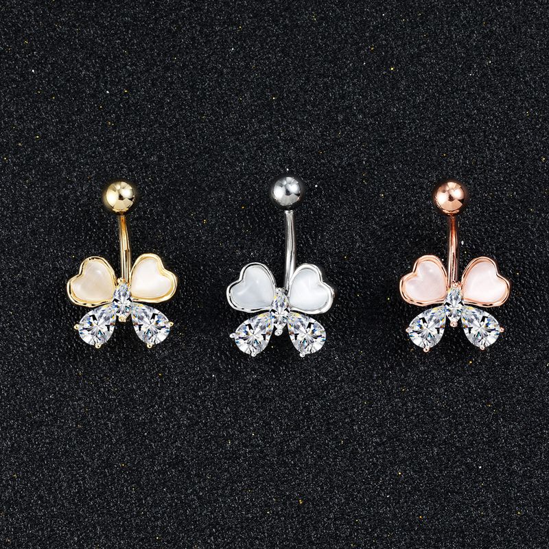 Piercing per ombelico, anello per ombelico con quadrifoglio fortunato, chiodo per ombelico con diamante, design di nicchia, fibbia per ombelico di alta qualità_voghion.com