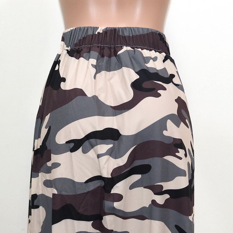 S390441 Spring Summer New Women's Casual Camouflage Print Zipper Split Elastic Waist Skirt_voghion.com