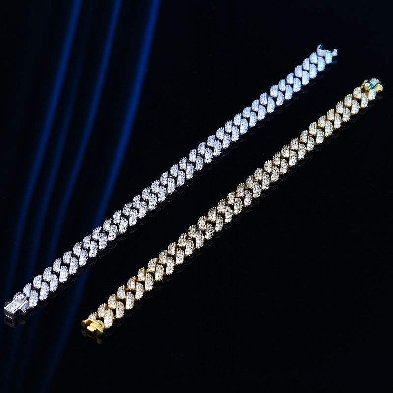 Bracciale a catena cubana per uomo, hip hop, coppia, in argento puro, semplice, alla moda, alla moda, con diamanti intarsiati, pesante, fatto a mano._voghion.com