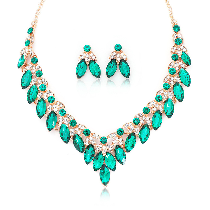 Collar y aretes exagerados, cadena corta de clavícula de cristal, conjunto de dos piezas para mujer, accesorios de moda_voghion.com
