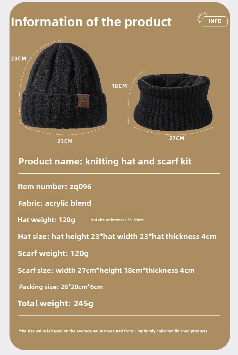 Conjunto de duas peças de malha e cachecol unissex, grosso e quente, proteção auricular, chapéu de malha casual_voghion.com