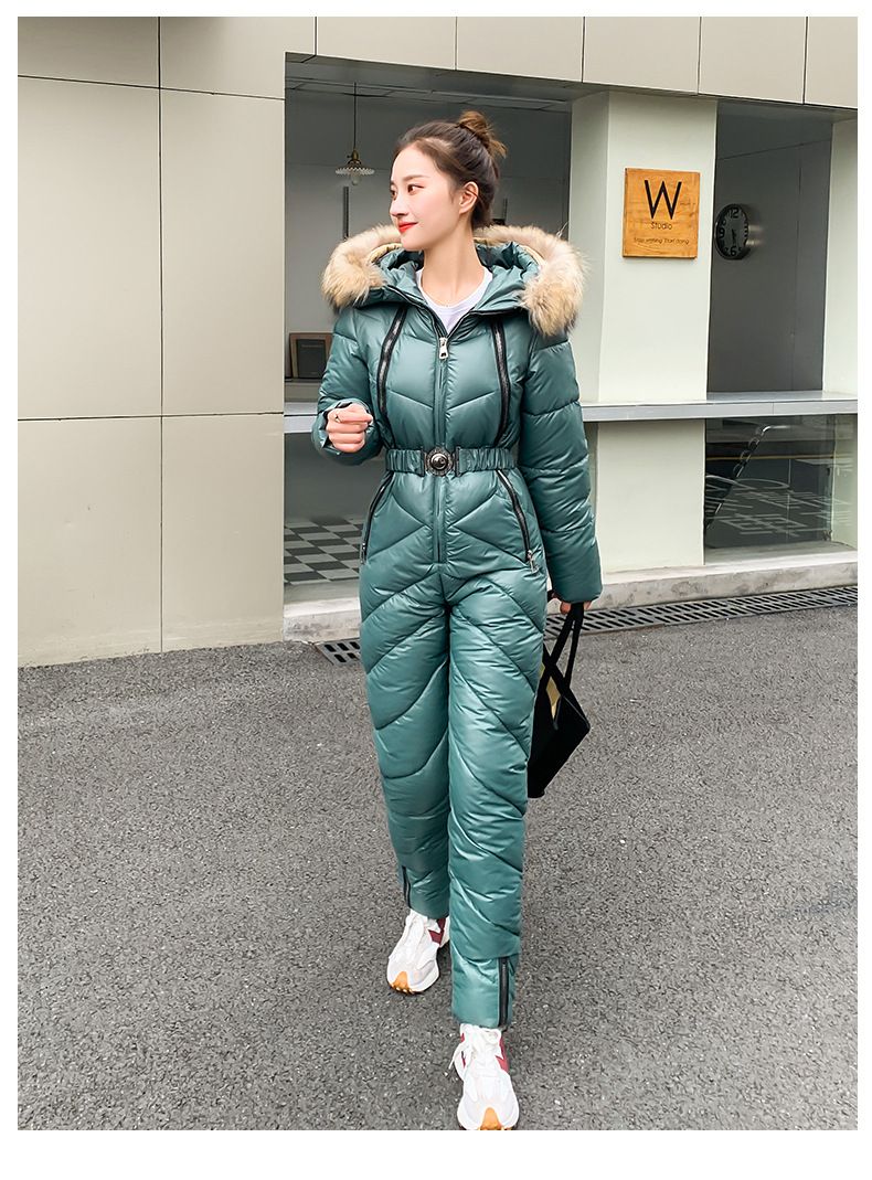 Women's Winter Ski Suit - Thermal Insulated One-Piece Jumpsuit, Water-Resistant Polyester, Slim Fit (Black, Coffee, Dark Grey, Green, White, Pink)_voghion.com