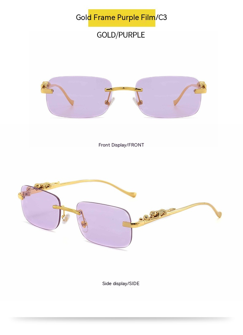 2023 New Hot Selling Cheetah Decorative Frameless Square Sunglasses for Women's Retro Metal Sunglasses Trend for Men's Glasses_voghion.com